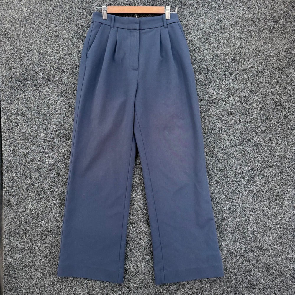 Abercrombie & Fitch Sloane Tailored Pants Navy Blue Wide Leg Pleated Trousers 6R